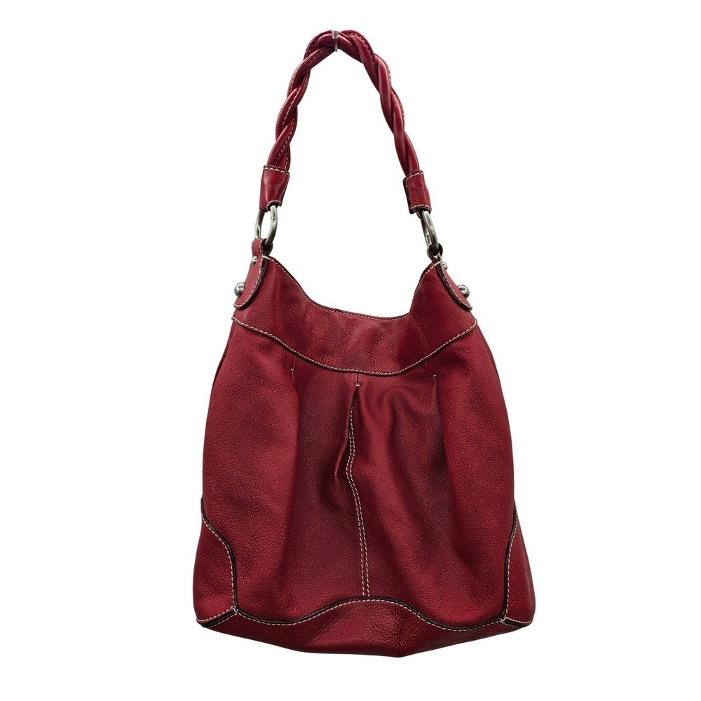 Nordstrom Red Pebbled Leather Hobo Bag Braided Strap Contrast Stitching‎ Slouchy